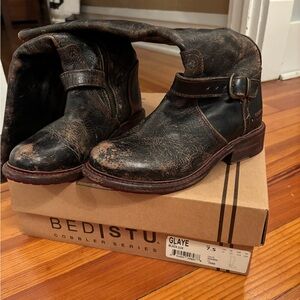 BED|STU Glaye Distressed Black Leather Boots 7.5